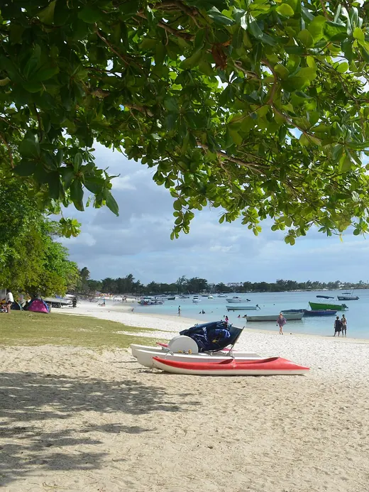 A white sand beach with turquoise water in Mauritius