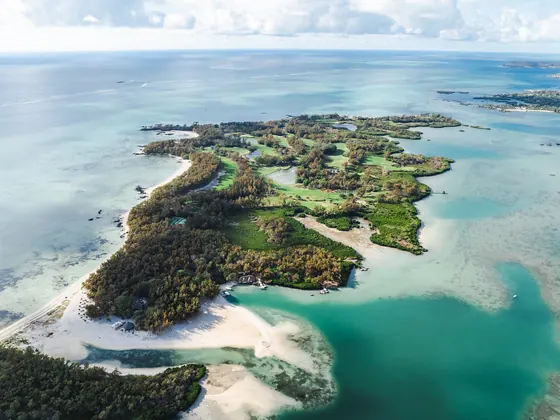 Aerial view of Ile aux Cerfs lagoon, Mauritius